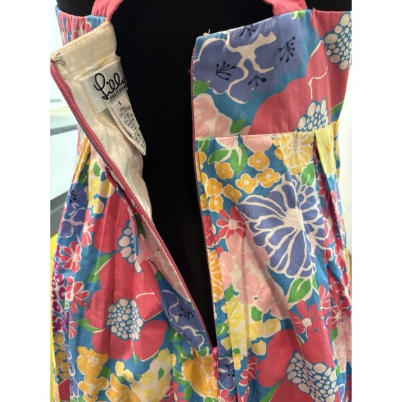 Lilly Pulitzer Halter Sun Dress Pink Size 6 Floral Zip Closure Cross Back Straps - Picture 5 of 5